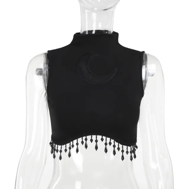 Moon Chain Small Size Turtleneck Sleeveless Women's Top Black Top - Shop at LoveMi