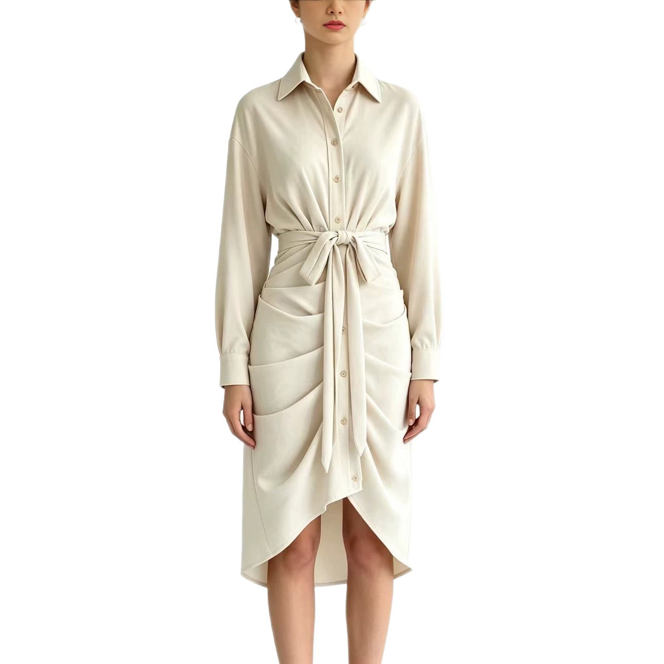 Women's Mid-length Lapel-collar Shirt Dress