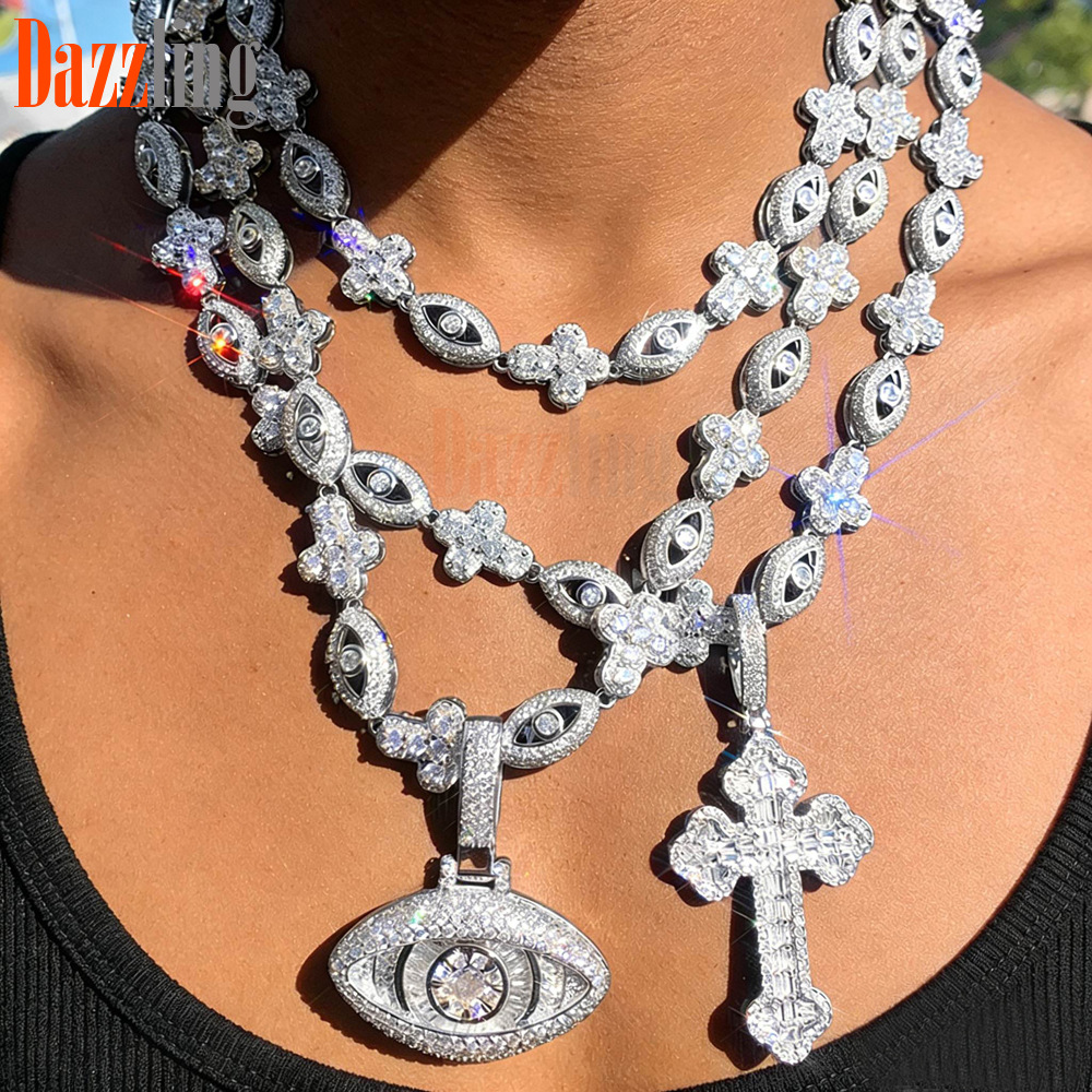 Hip-hop Necklace Set With Cross Zircon Eye Pendant