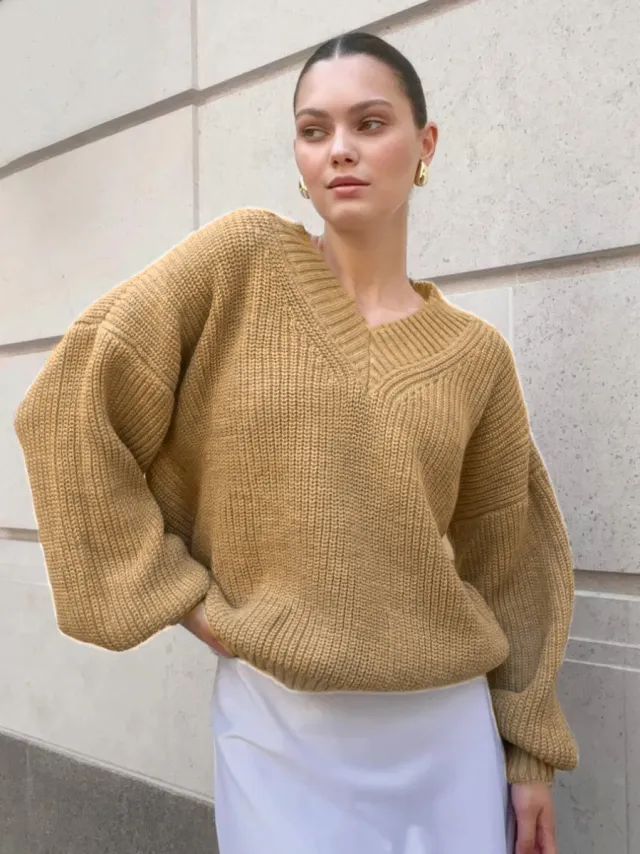 Leisure Pullover Women's Knitwear Thermal Knitting Camel - Shop at LoveMi