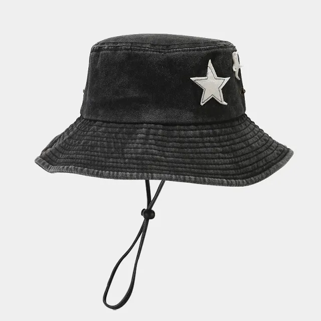 Western Denim Wind Pentagram Washed Old Mountaineering Sun Hat Black - Shop at LoveMi