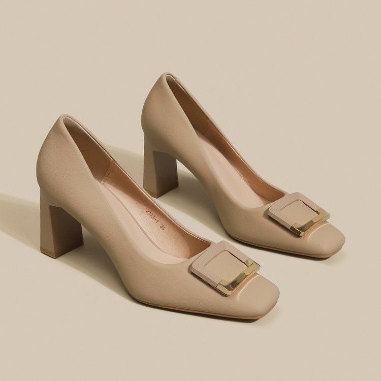 Womens Square-toe Chunky-heeled Pumps