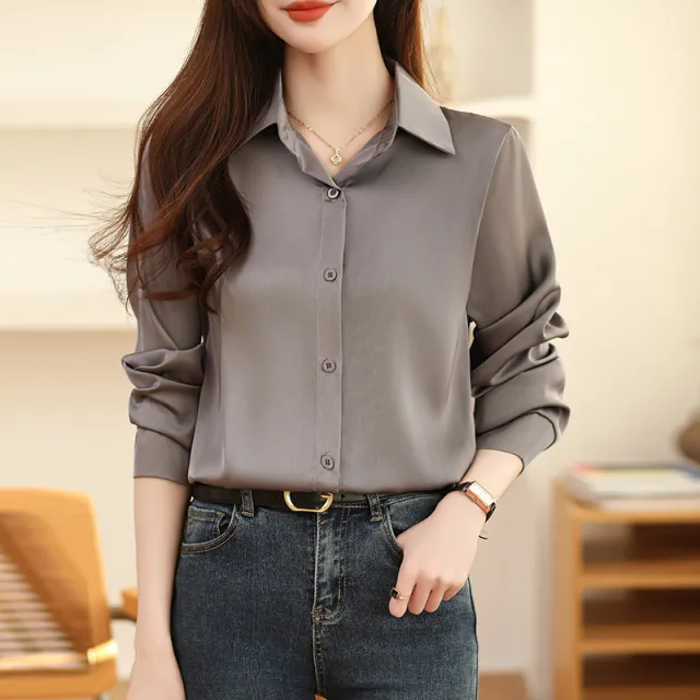 Non ironing Anti wrinkle Satin Shirt For Women Silver - Shop at LoveMi