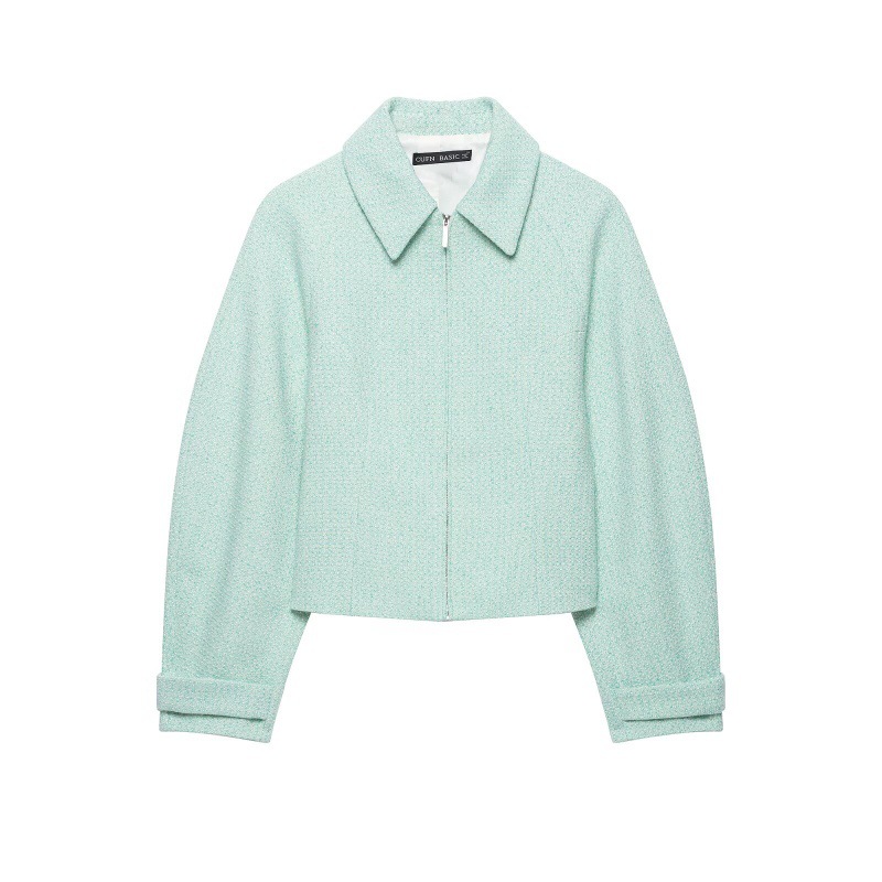 New Womens Textured Zip-up Jacket