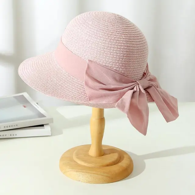 Women's Fashion Casual Breathable Bow Sun Hat Pink - Shop at LoveMi