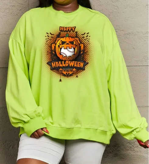 Women's Printed Long Sleeve Loose Sweatshirt Round Neck Yellow Green - Shop at LoveMi