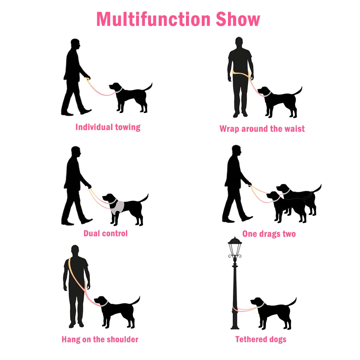 Pet Multifunctional Adjustable Reflective Hand Holding Rope