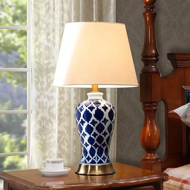Blue-and-white Porcelain Table Lamp Modern Minimalist American-style Light Luxury For The Bedroom