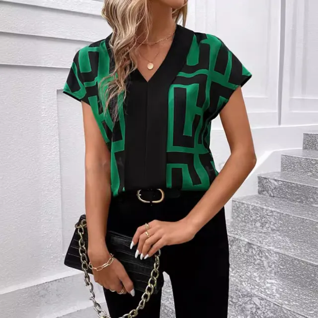 Women's Printed V neck Shirt Dark Green - Shop at LoveMi
