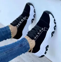 Round Head Thick Bottom Low-top Casual Shoes For Women Plus Size Lace Up Pumps - Black - View 1