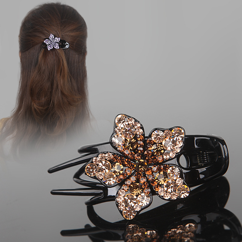 Barrettes Back Head Three-jaw Clamps Rhinestone Flower