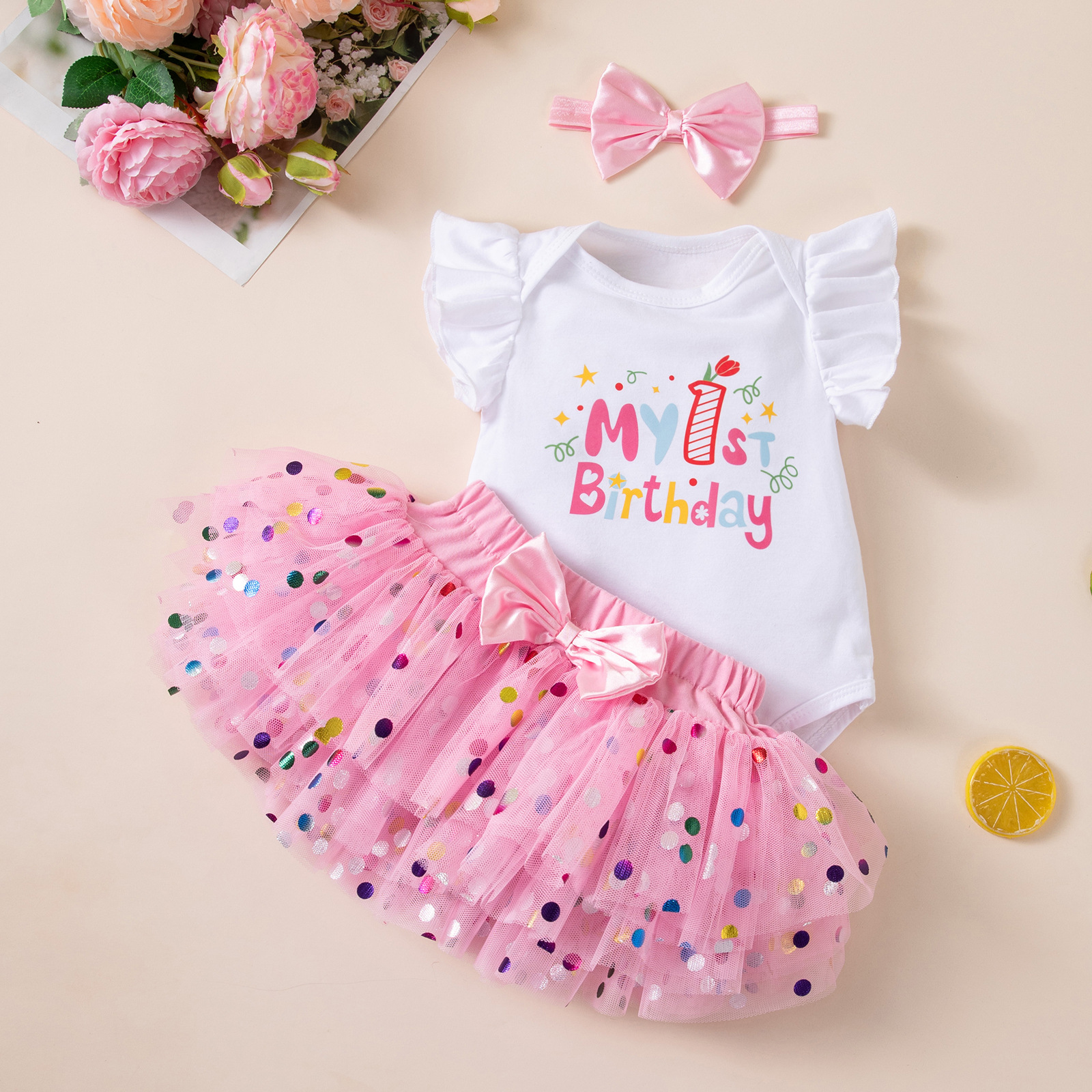 One-year-old Baby Girls Birthday Dress Set
