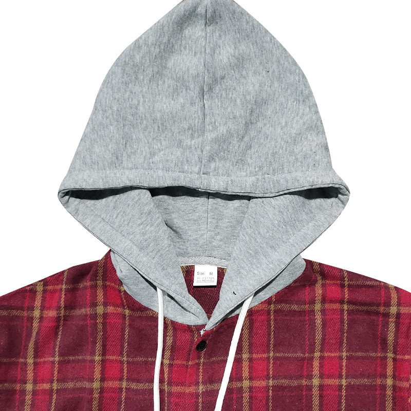 Men Flap Pocket Drawstring Hooded Plaid Shirt