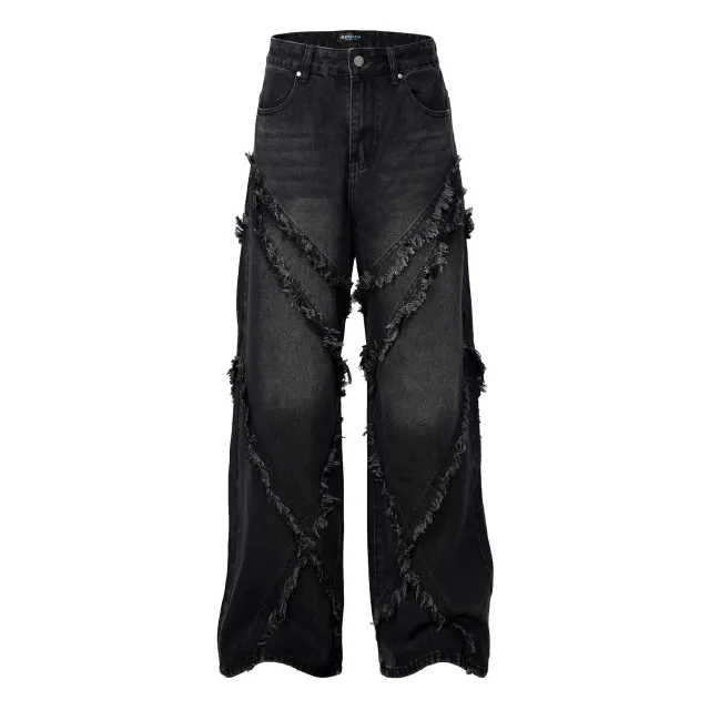 Wash Distressed Stitching Jeans With Whiskers Same Style For Men And Women Black - Shop at LoveMi