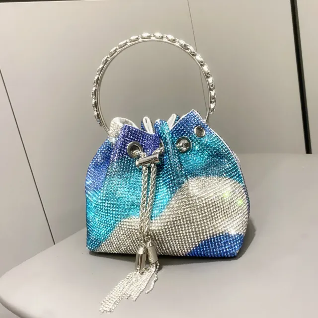Diamond embellished Handle Tote Bag With A Single shouldercrossbody Strap Blue - Shop at LoveMi