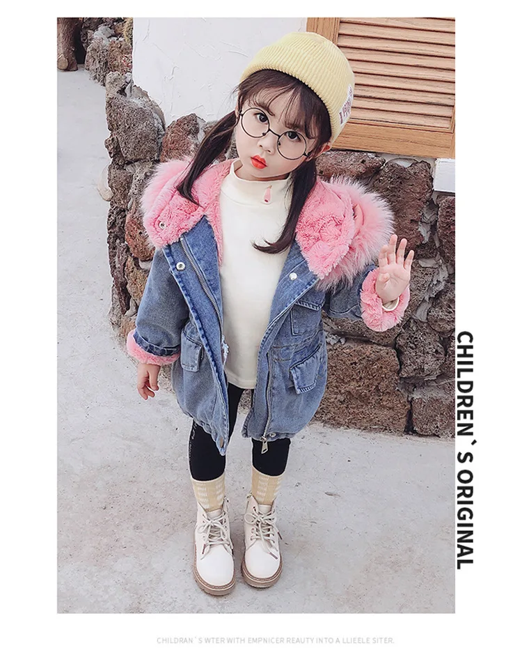 Title 9, Girls denim plus velvet jacket autumn and wint...