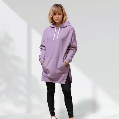 Solid Color Hooded Split Shoulder Sleeve Brushed Hoody Purple - Shop at LoveMi