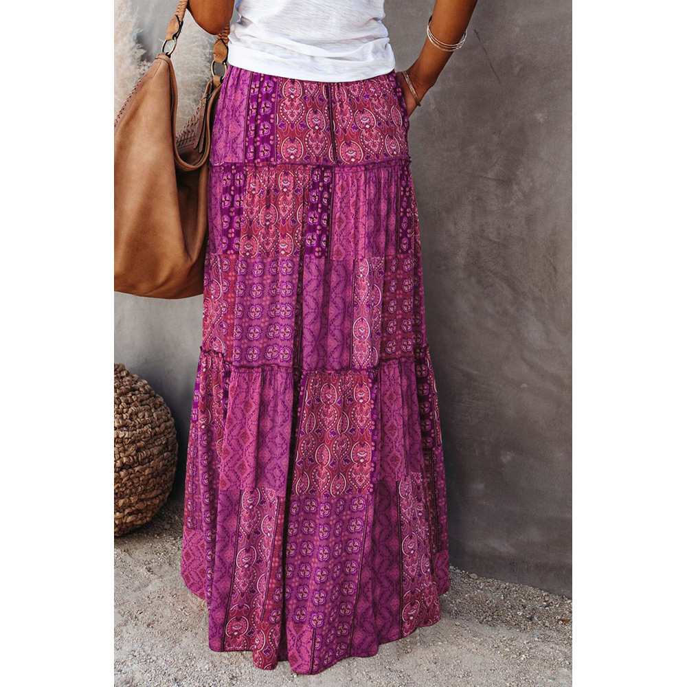 Bohemian-style Loose Casual Printed High-waisted Skirt