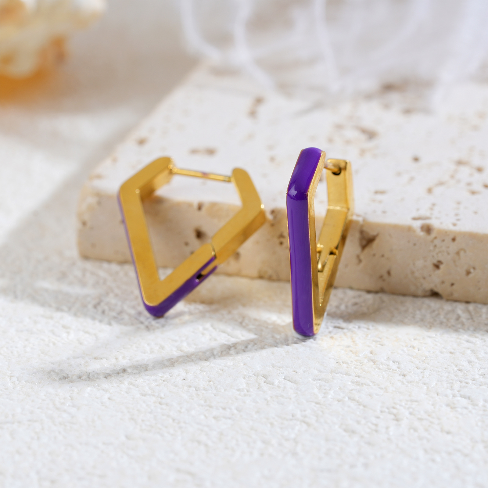 Purple Dripped Glaze Geometric Triangle Earrings