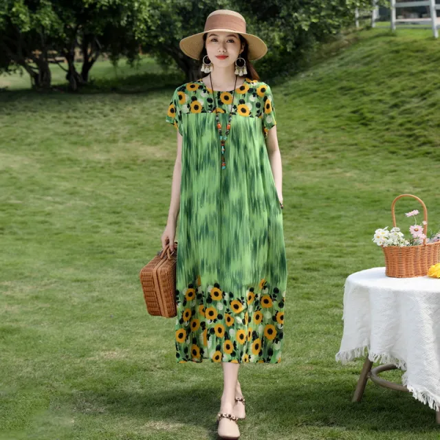 Middle aged Mom Loose Temperament Casual Mid length Dress No 8 Color - Shop at LoveMi