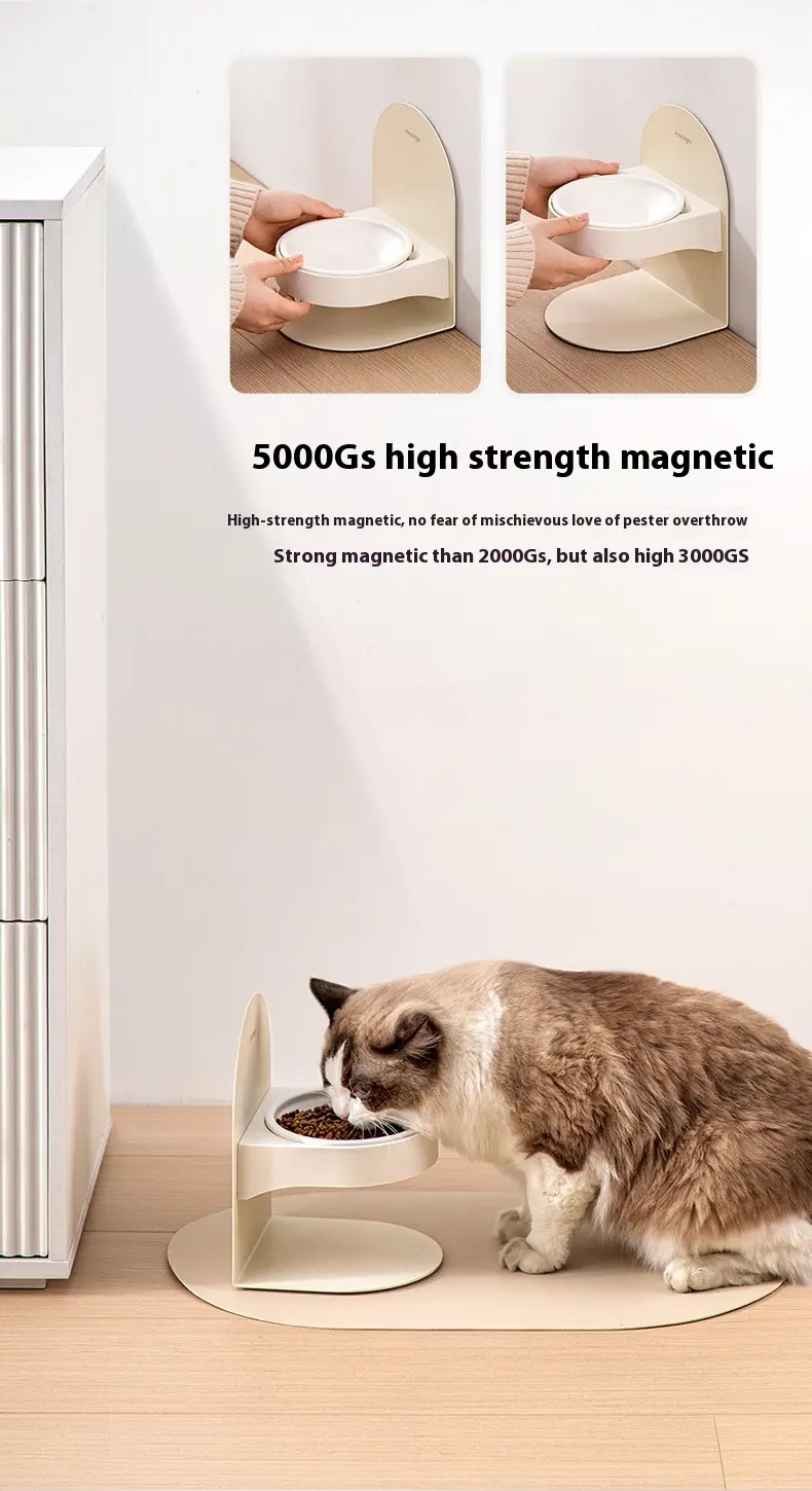 Pet Ceramic Cat Bowl With High Foot And Slanted Mouth For Cervical Protection
