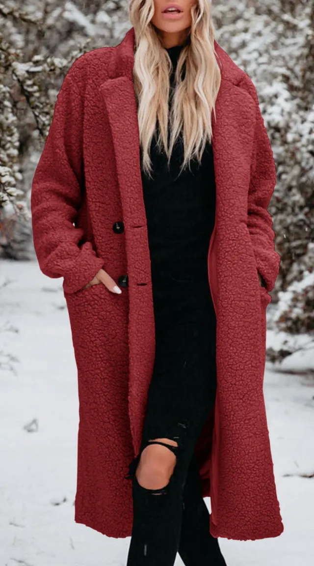 Women's Long sleeved Lapel Plush Top Red - Shop at LoveMi