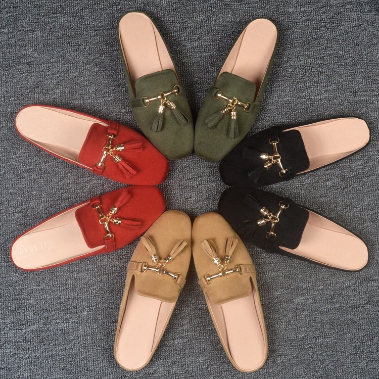 Women's Fashionable Square-Toe Tassel Mule Shoes