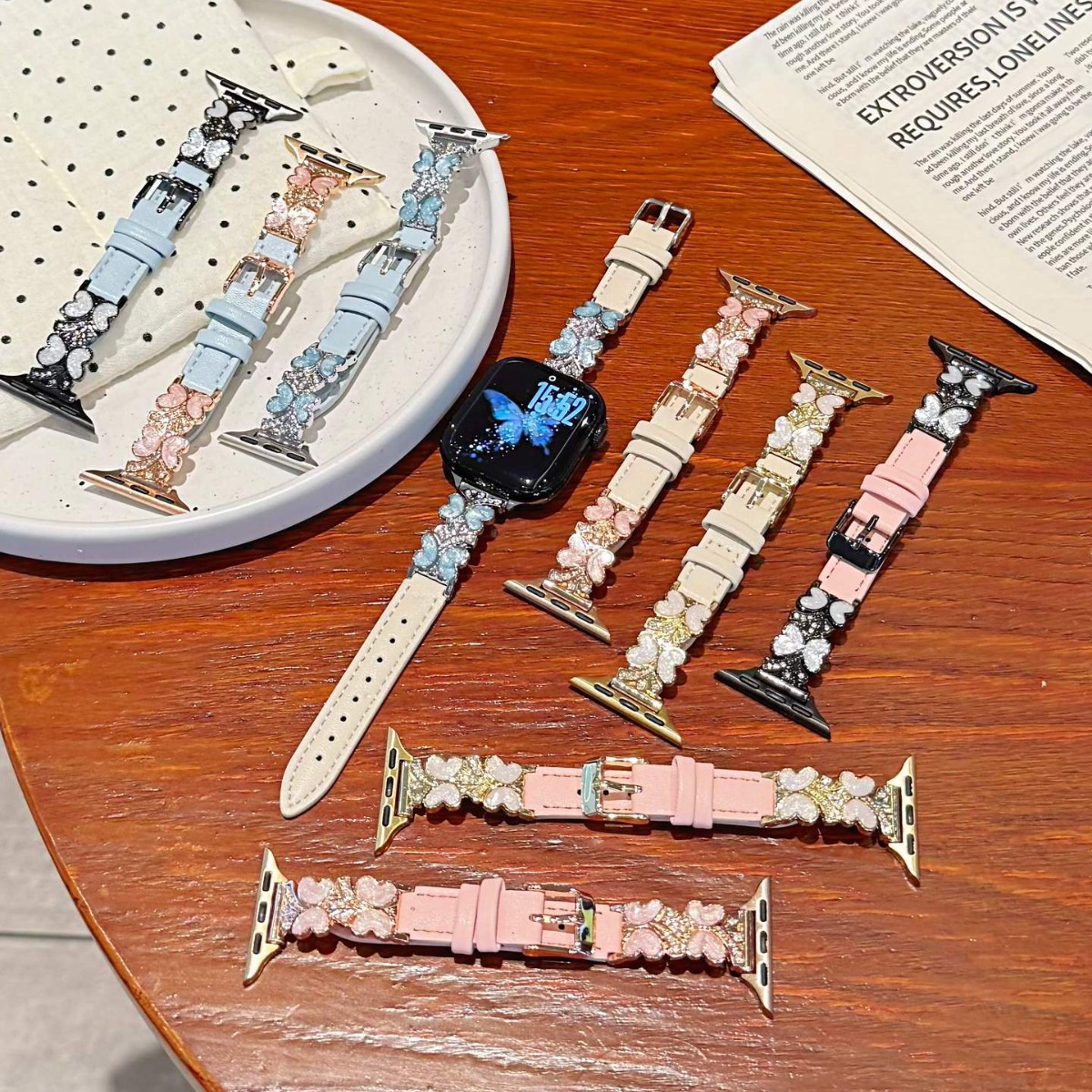Oil-drip Butterfly-patterned Leather Watch Strap