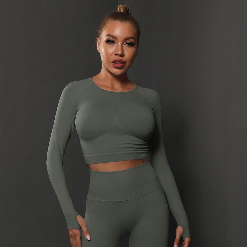 Seamless Knitted Solid Color Peach Tight Top Gray - Shop at LoveMi