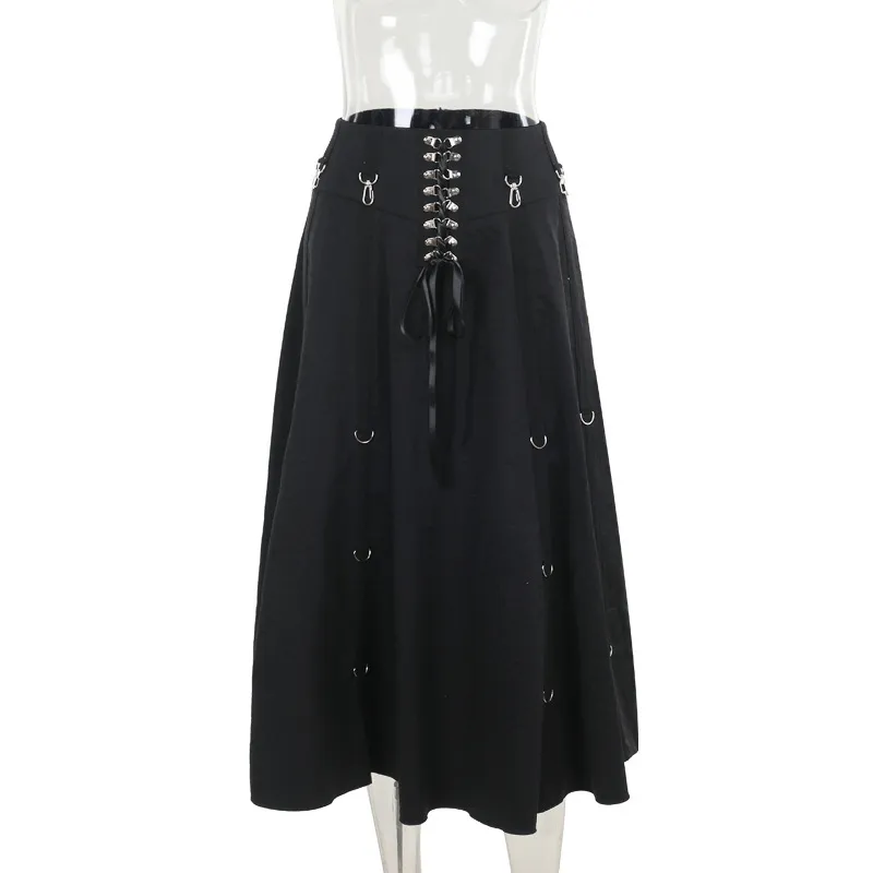 Women's Dark Elegant Sexy Slim Fit Large A Swing Skirt - Black