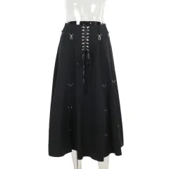 Women's Dark Elegant Sexy Slim Fit Large A Swing Skirt - Black - View 1