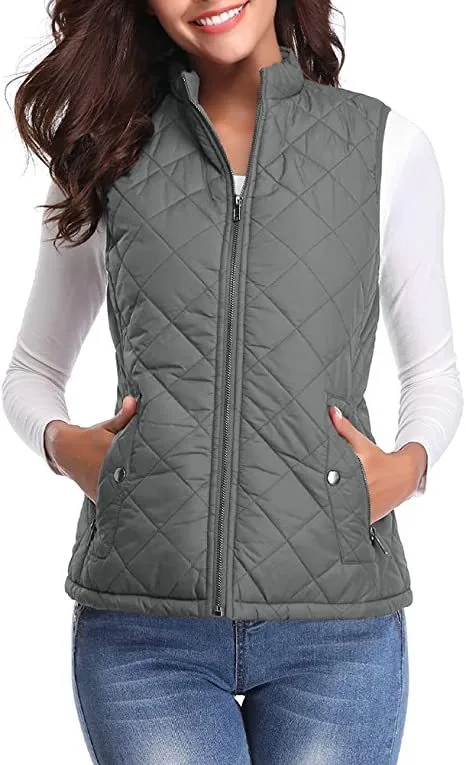 Women's Cotton Vest Stand Collar Zipper Pocket Warm - Dark Gray