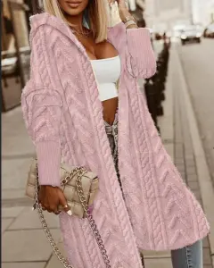 Jacquard Furry Coat Women's Clothing - Pink - View 1