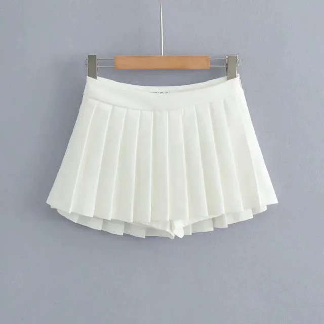 High Waist Front Short Back Length Pleated Skirt With Lining White - Shop at LoveMi