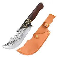 Slaughter Meat Selling Knife Peeling Hand-forged - Dragon Head Knife Leather Case - View 1