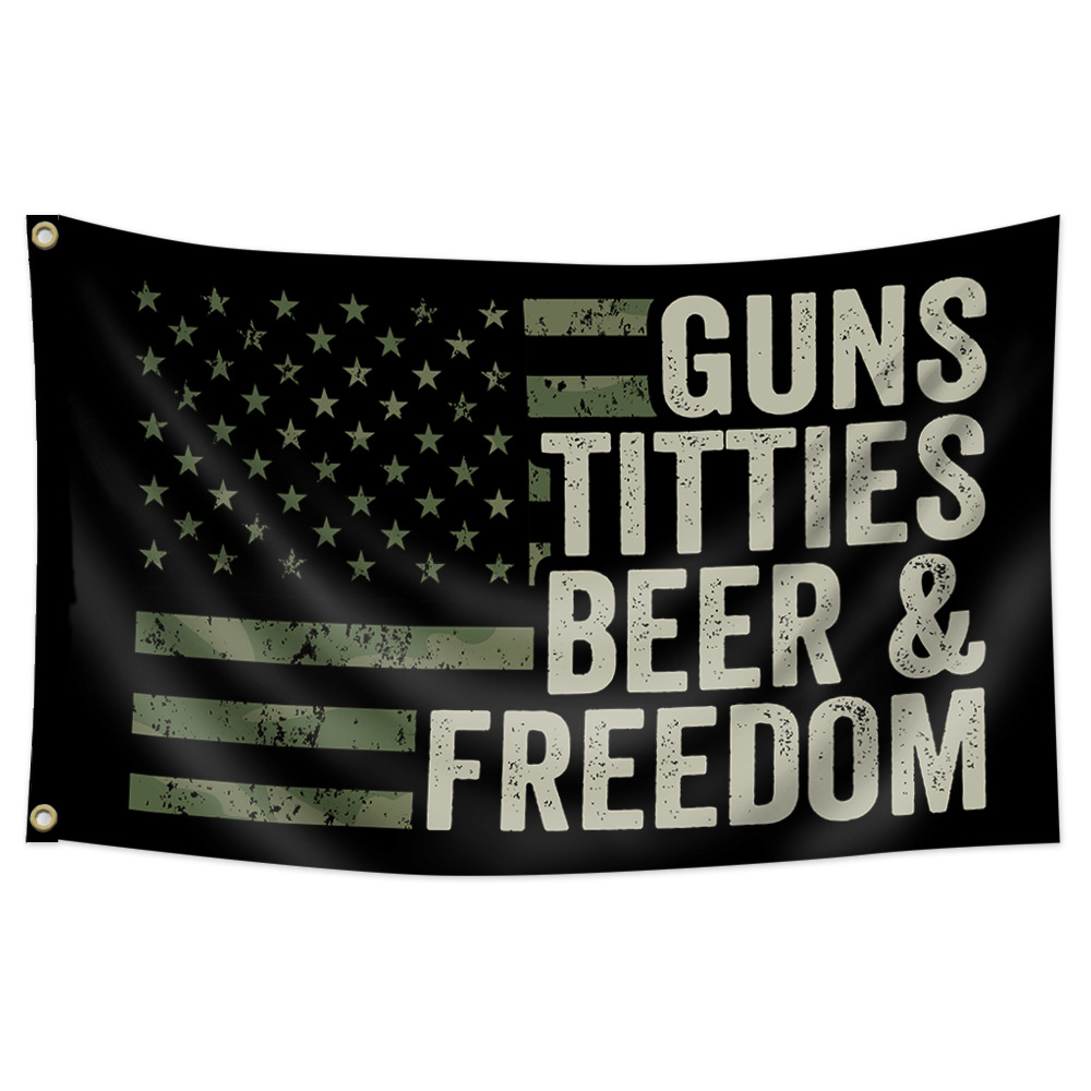 Guns Titties Beer Freedom Flag - Image 1