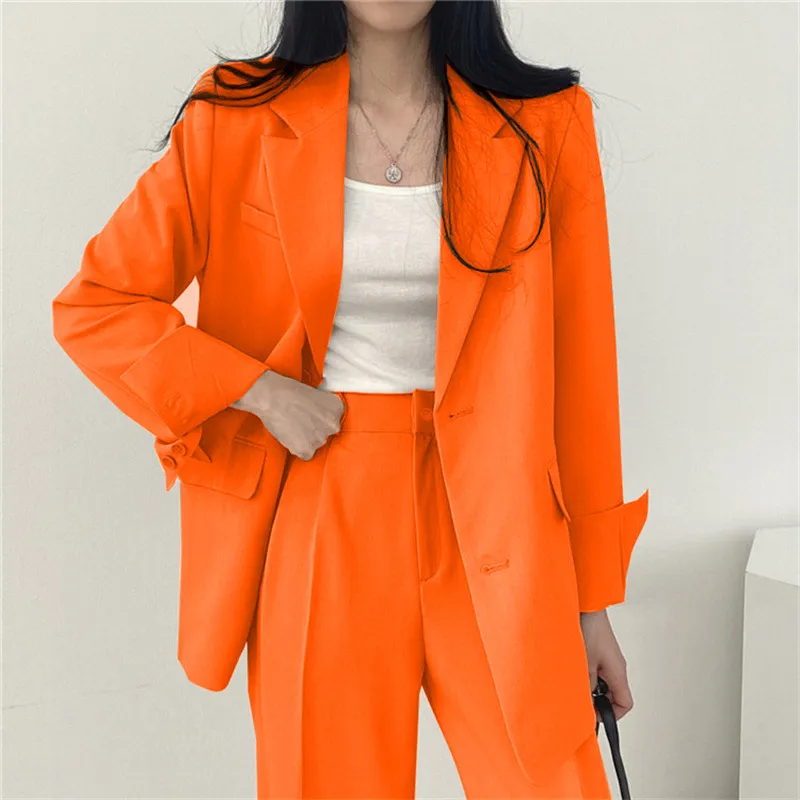 Women's Fashion L Korean Style Leisure Suit Trousers Suit - Orange Red Suit