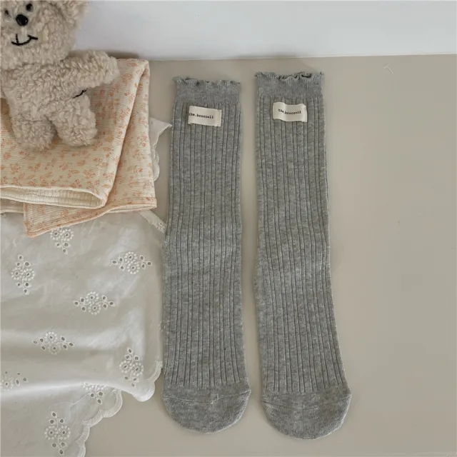 New Autumn And Winter Sweet Ruffled Socks For Girls Solidcolor Mid calf Length White Gray - Shop at LoveMi