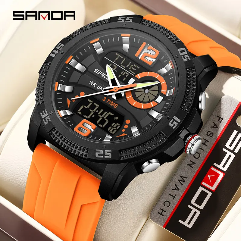 SANDA Mens Electronic Watch Youth Alarm Clock