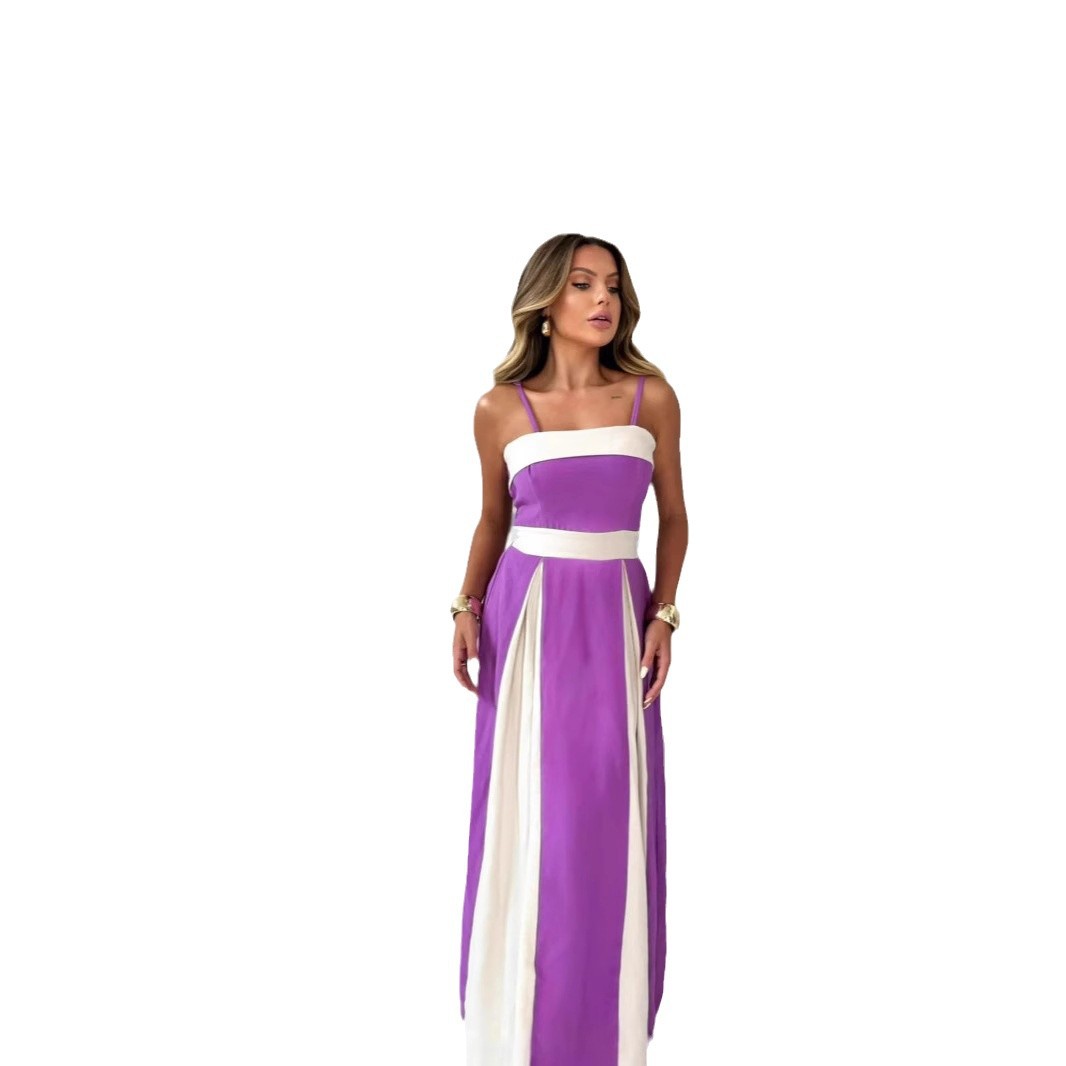 Women's Elegant Contrast Color Lace-up Dress