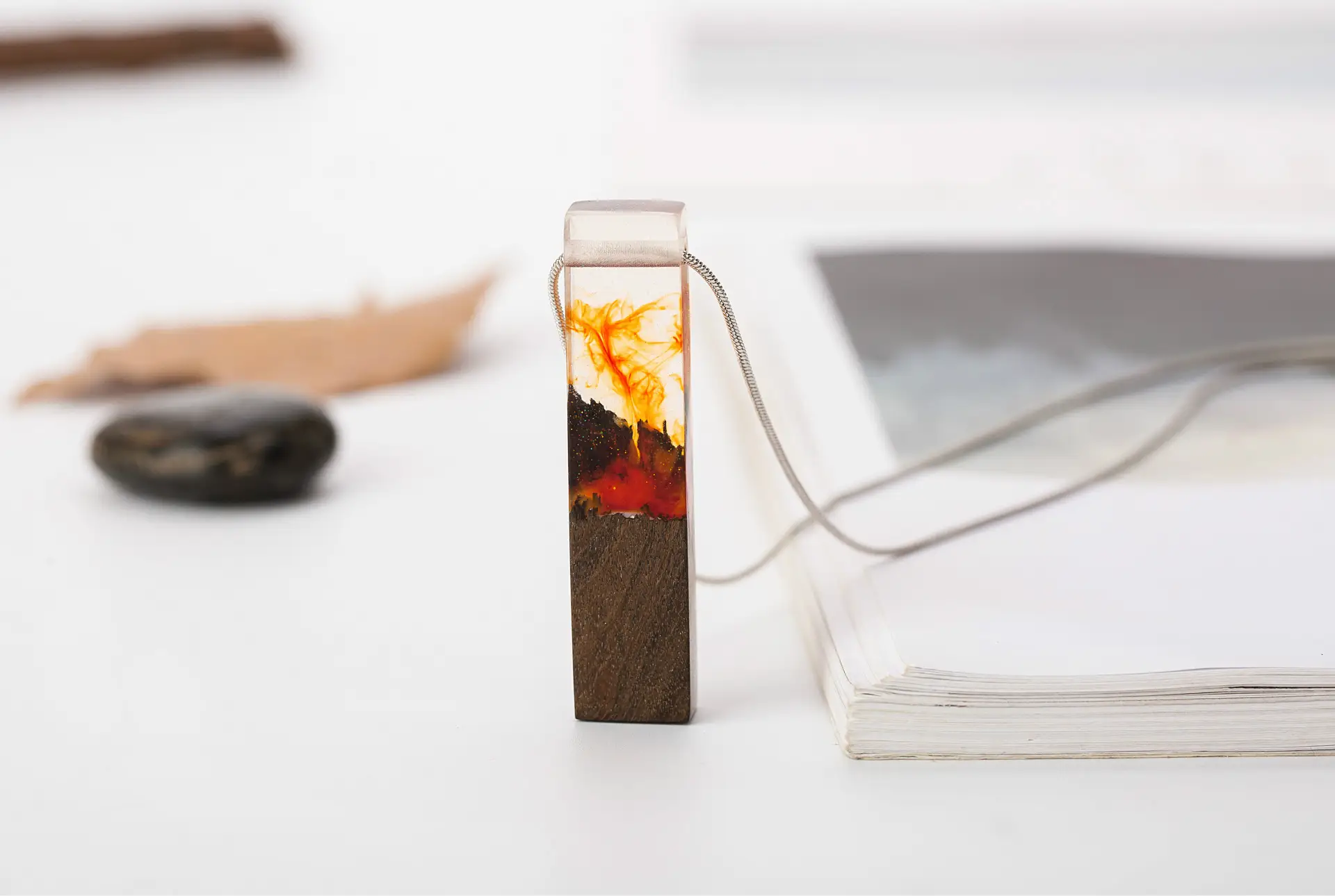 Handmade Real Dried Flower Wooden Pendant Necklace