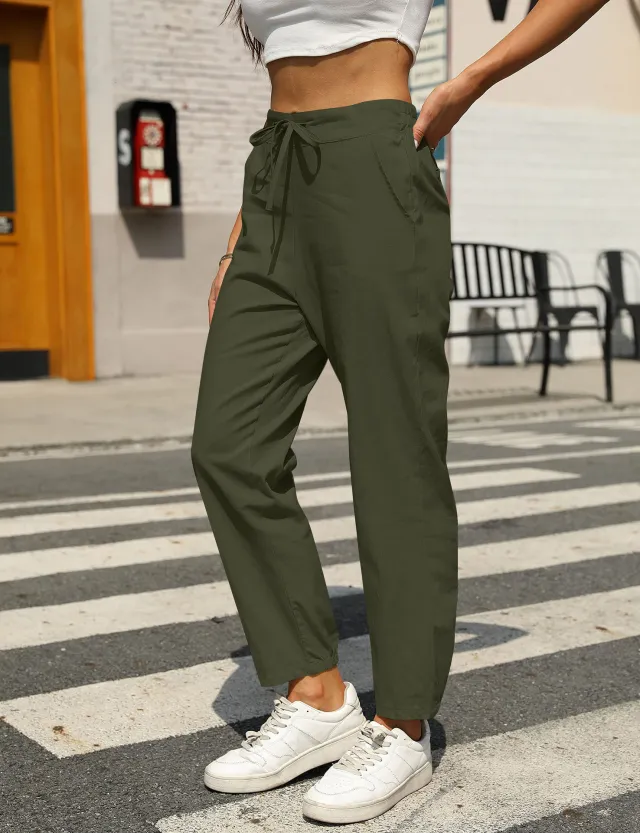 Women's New Casual Cotton And Linen Trousers Army Green - Shop at LoveMi