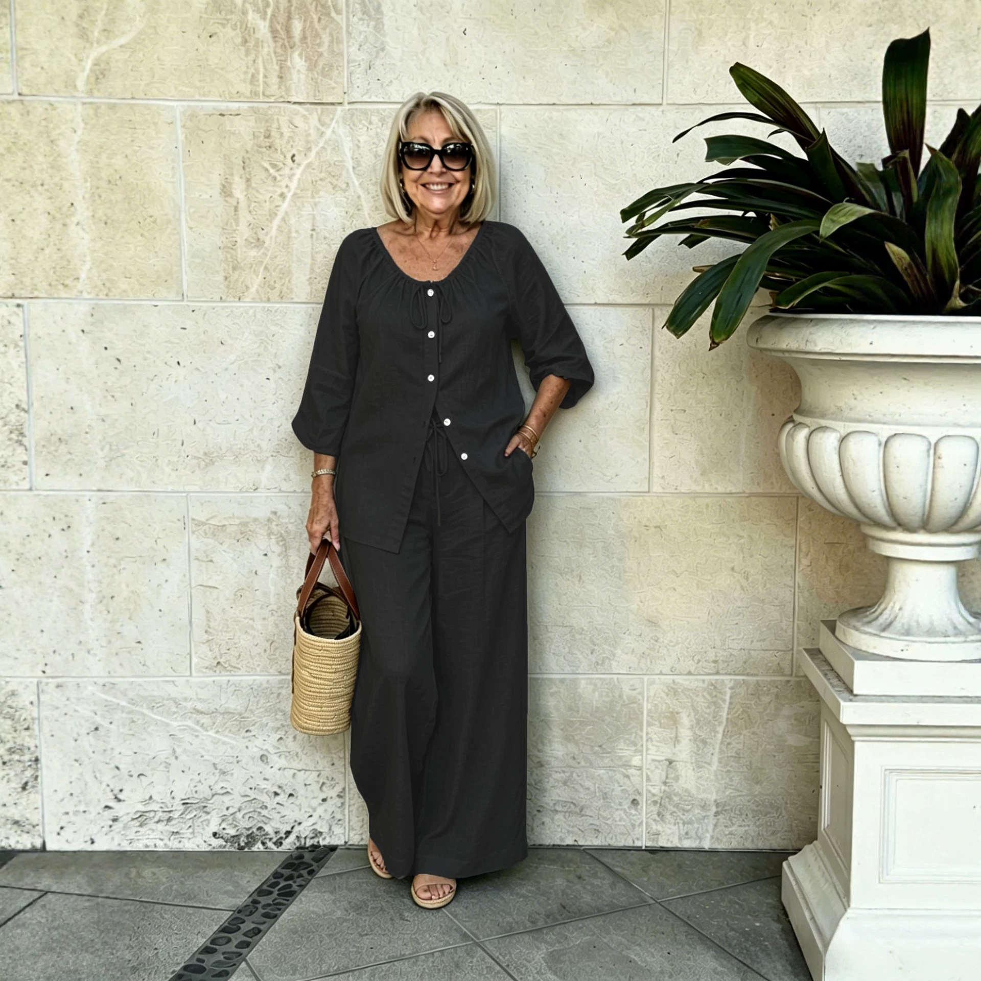 Loose-fitting Casual Top And Long Pants Two-piece Set