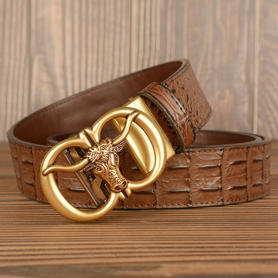 Mens Retro Ox-Head Automatic-Buckle Belt