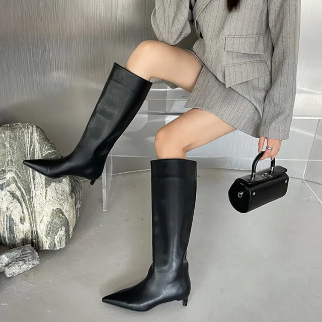 New Fallwinter Pointed toe Wide calf, Knee high Kitten heel Riding Boots Black - Shop at LoveMi