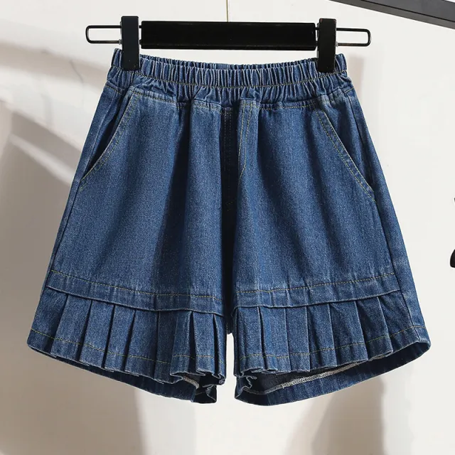 All matching Casual Wide leg Half Pants Female Plus Size Dark Blue - Shop at LoveMi