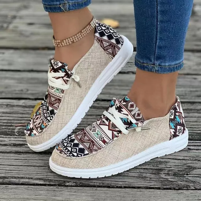 New Print Flats Shoes Summer Spring Casual Canvas Loafers For Women Khaki - Shop at LoveMi