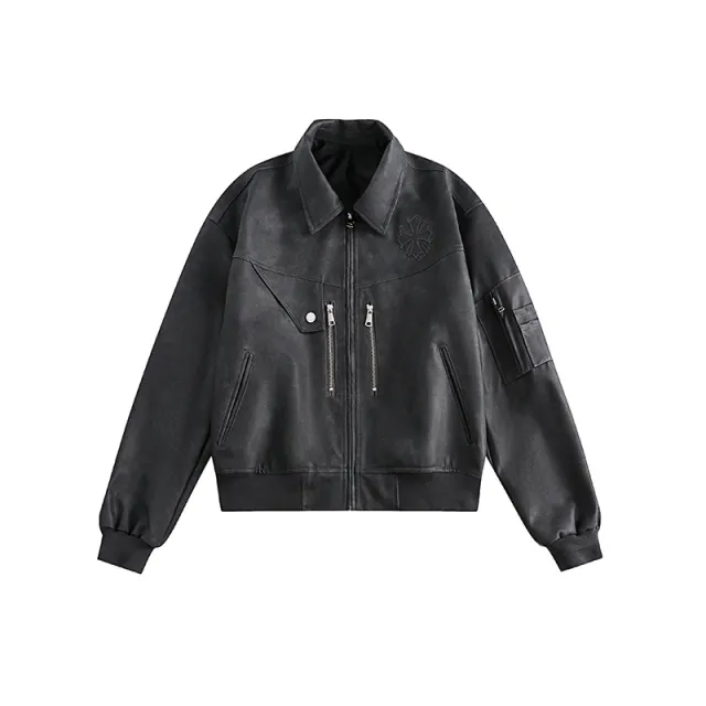 Casual Autumn Street Fashion PU Leather Jacket Gray - Shop at LoveMi