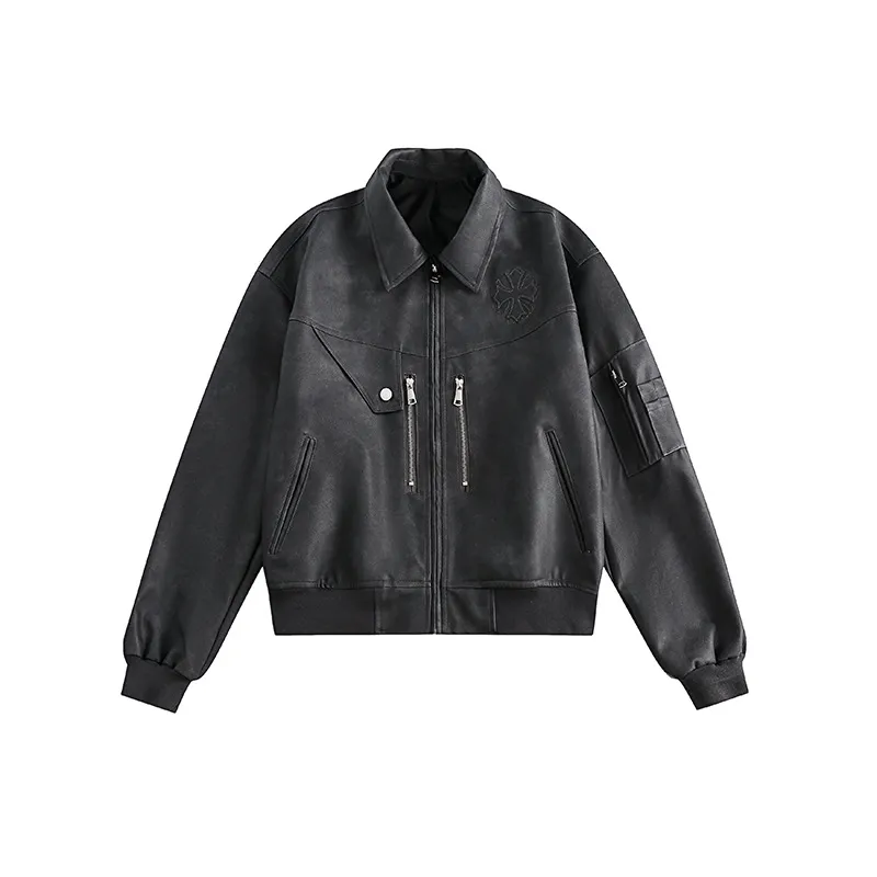 Casual Autumn Street Fashion PU Leather Jacket - Gray