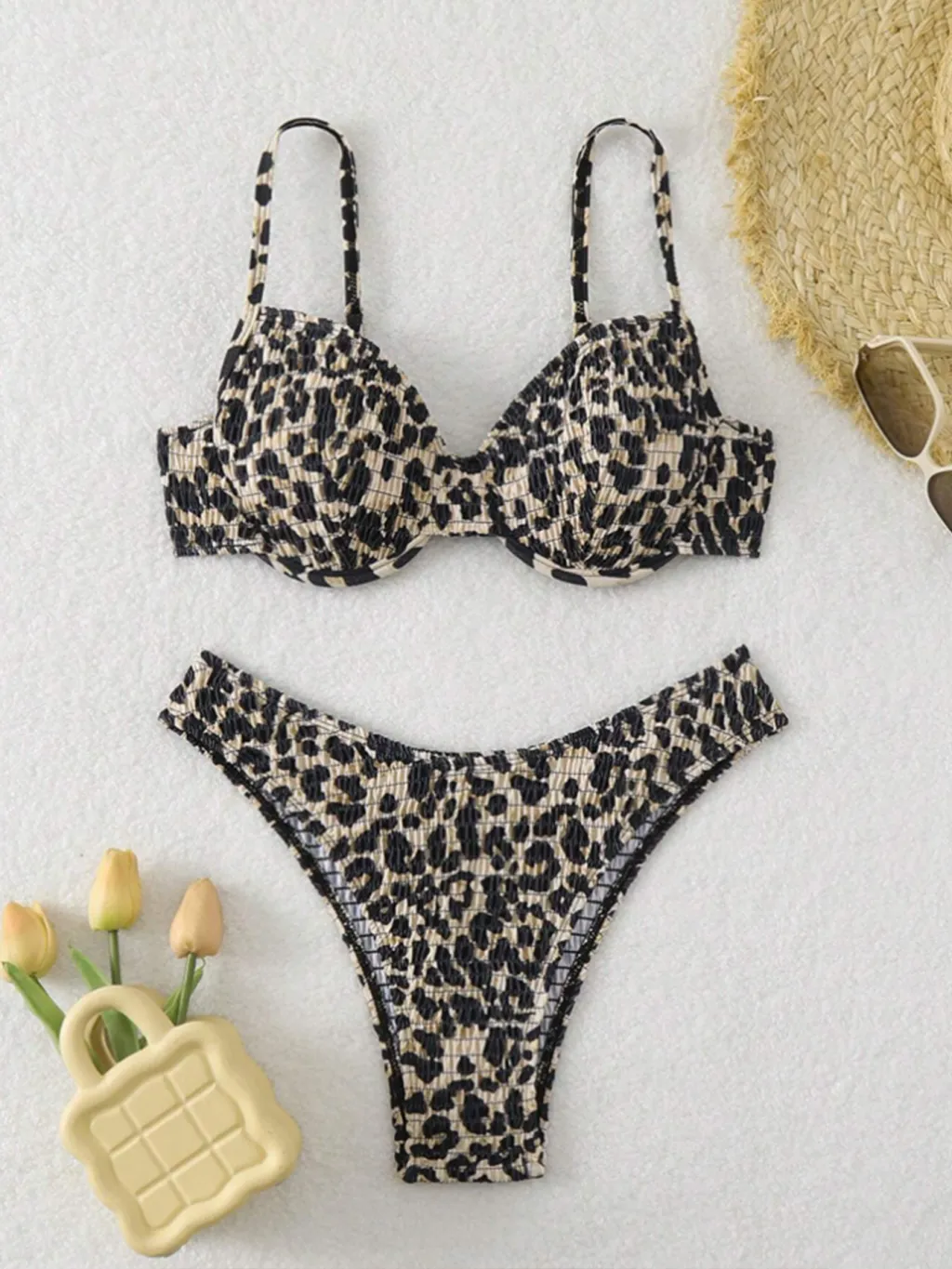 Leopard Point Bikini Swimsuit Female Sexy Tight Backless - Brown Mixed Color